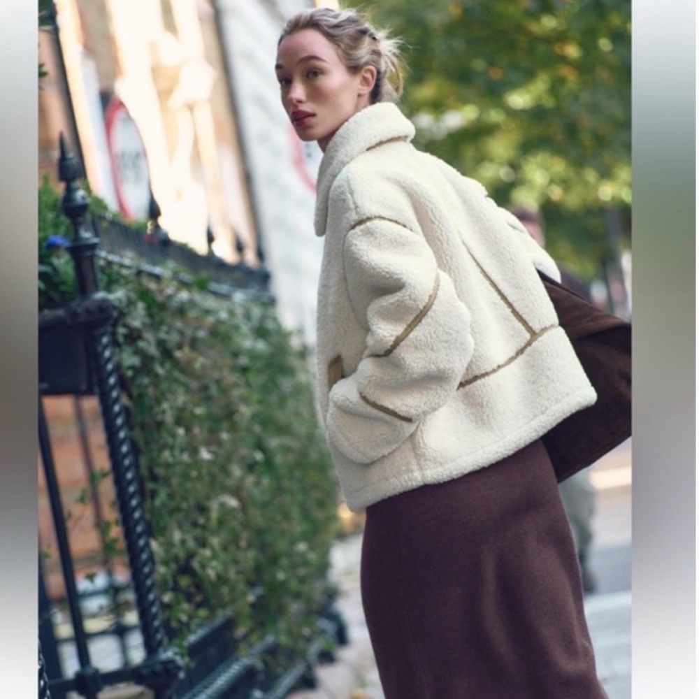 Zara Faux Fur Biker Teddy Jacket - Picture 6 of 10